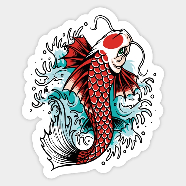 Asian Culture Japanese Koi Fish Japan Carp in the Pond Sticker by XOZ